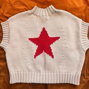 Anthropologie baby blue Knit Sleeveless Sweater Vest with Red Star